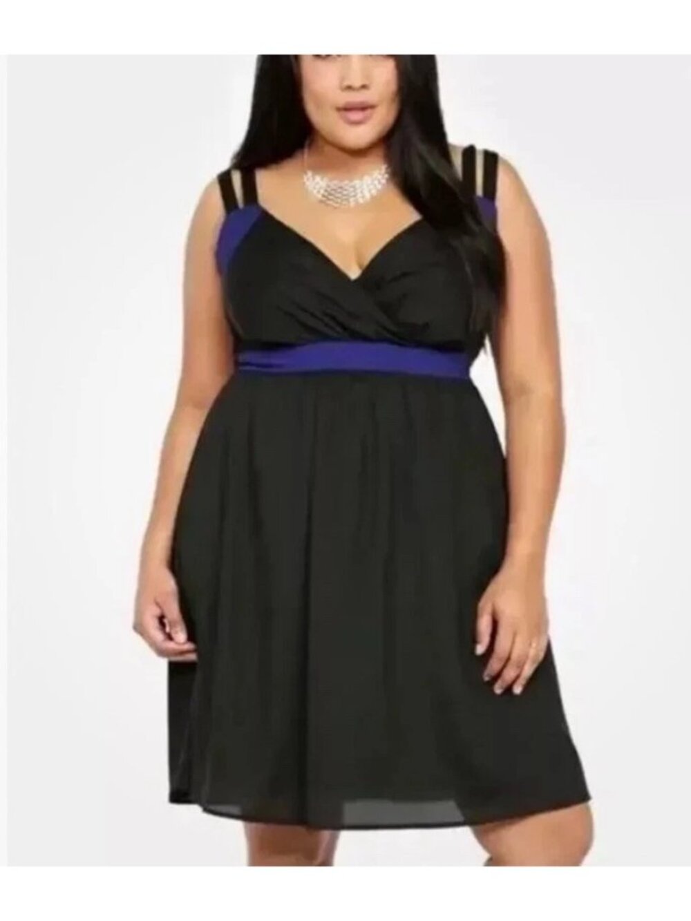 Torrid Women's PLUS Size 22‎ 'Save the Date' Blue Black Challis Cocktail Dress